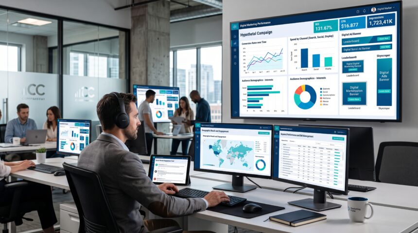 AdsTotally.com digital advertising platform dashboard displaying online marketing analytics and campaign management tools.